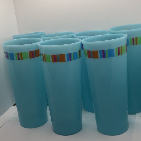 7 Tupperware 5107 Turquoise Blue Vintage Tall Tumblers Drinking Glasses Vintage - Picture 4 of 7